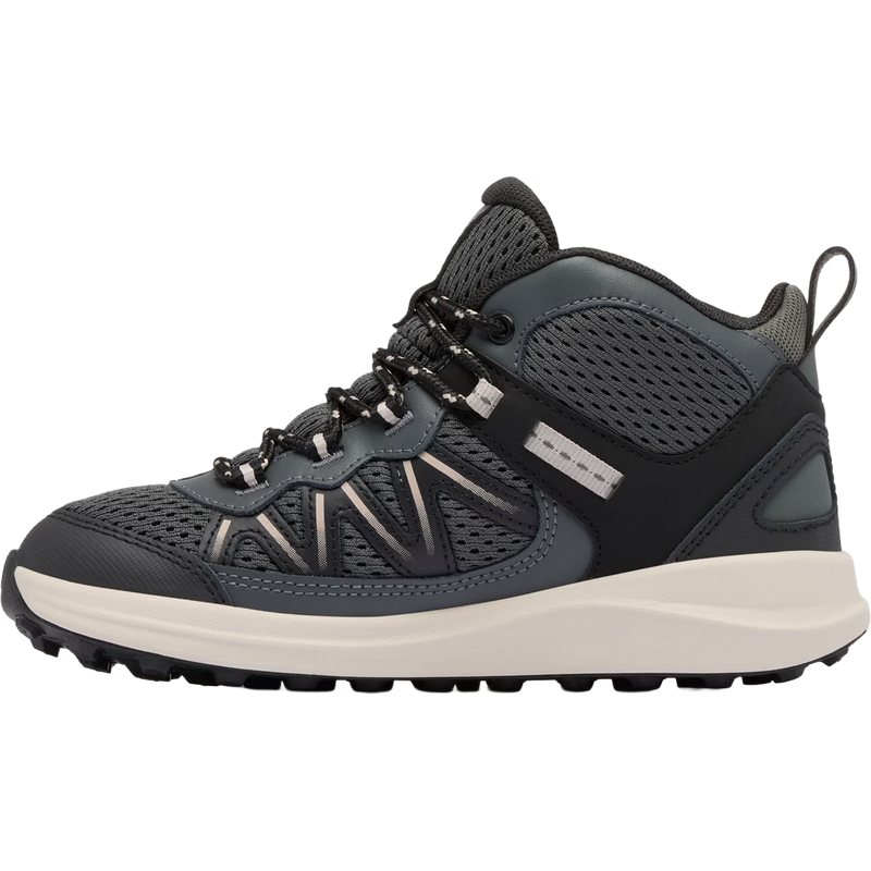 Youth Peakfreak Rush Mid Waterproof Shoe, Columbia Youth Peakfreak Rush Mid Waterproof Shoe in Black Grill left facing
