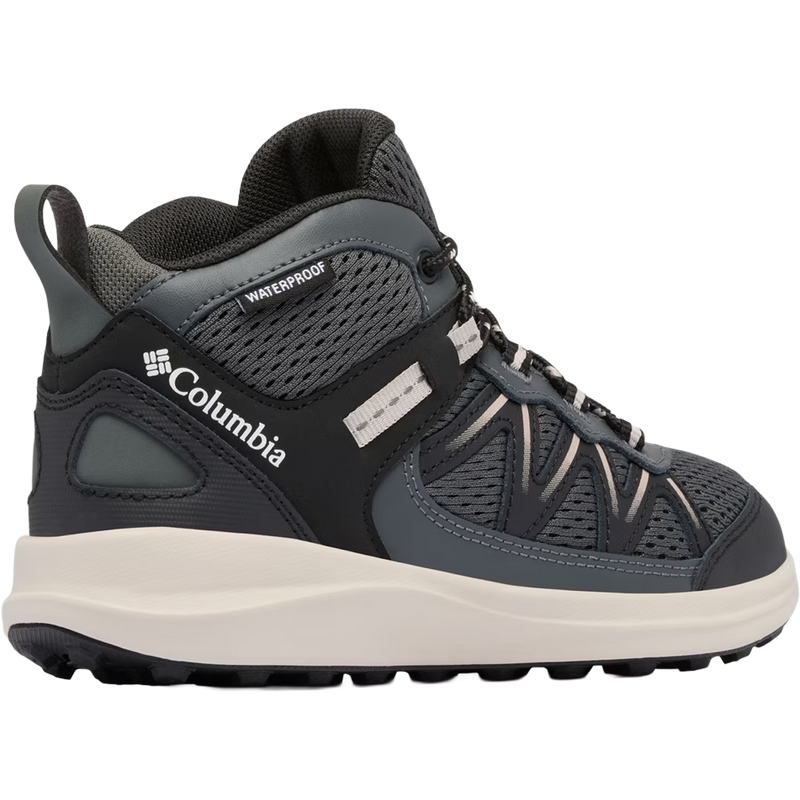 Youth Peakfreak Rush Mid Waterproof Shoe, Columbia Youth Peakfreak Rush Mid Waterproof Shoe in Black Grill angled heel detail