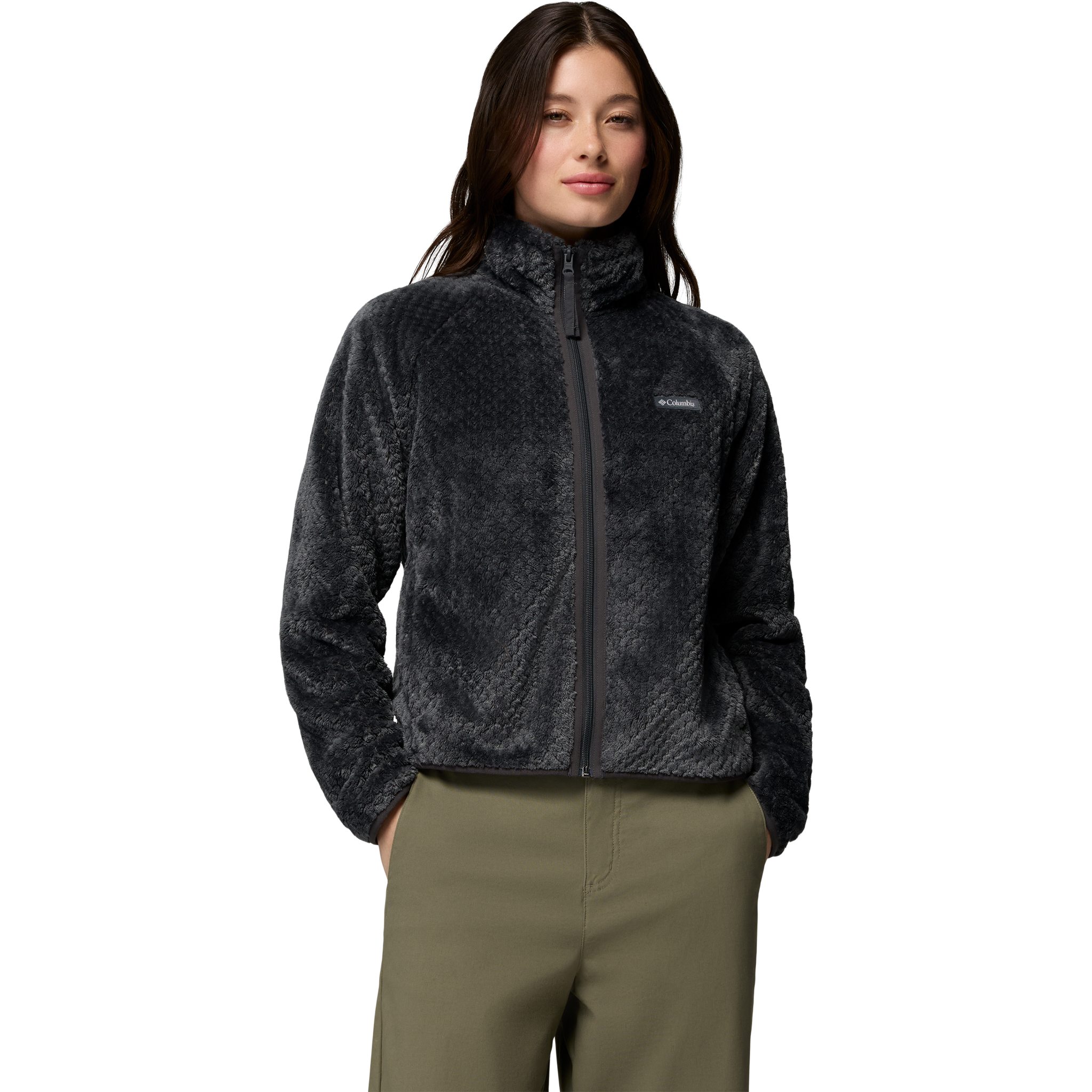 Columbia Women's Fire Side Reignited Sherpa Full Zip in Shark Diamond
