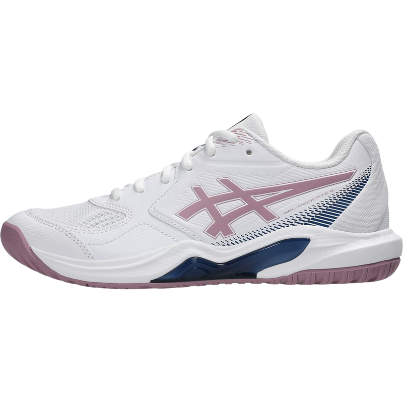 Women's GEL-DEDICATE 9, Asics Women's GEL-DEDICATE 9 in White Taro Purple lateral left facing
