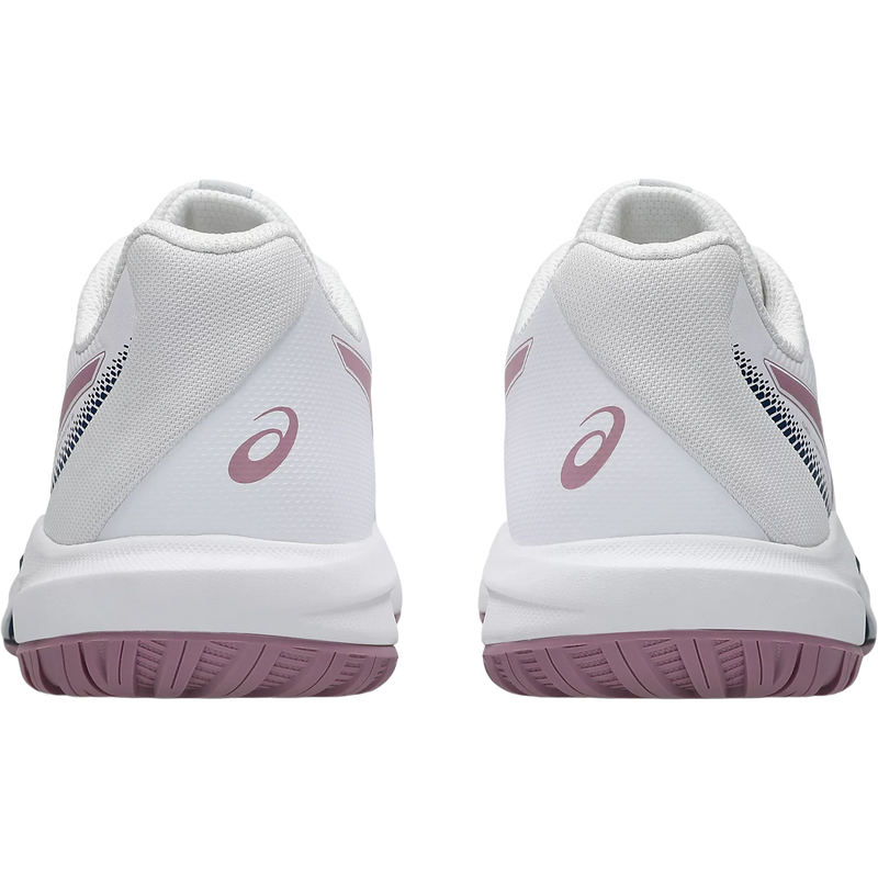 Women's GEL-DEDICATE 9, Asics Women's GEL-DEDICATE 9 in White Taro Purple back view with heel detail