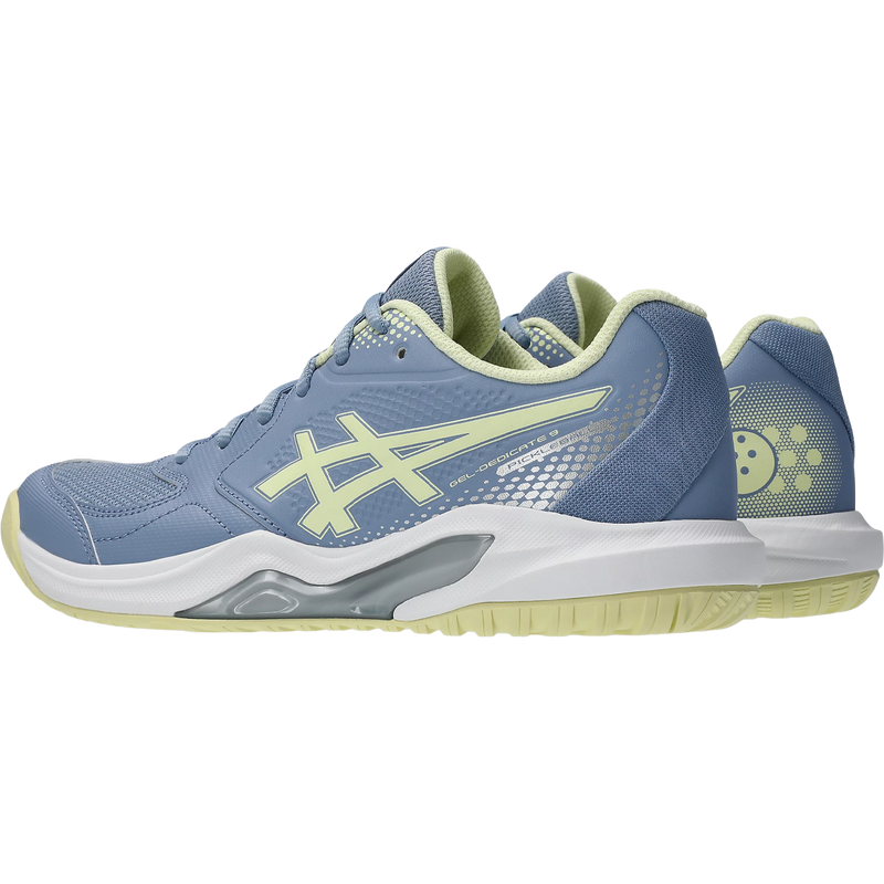 Women's GEL-DEDICATE 9 PICKLEBALL, Asics Women's GEL-DEDICATE 9 PICKLEBALL in Calm Indigo Soft Yellow  left facing heel detail