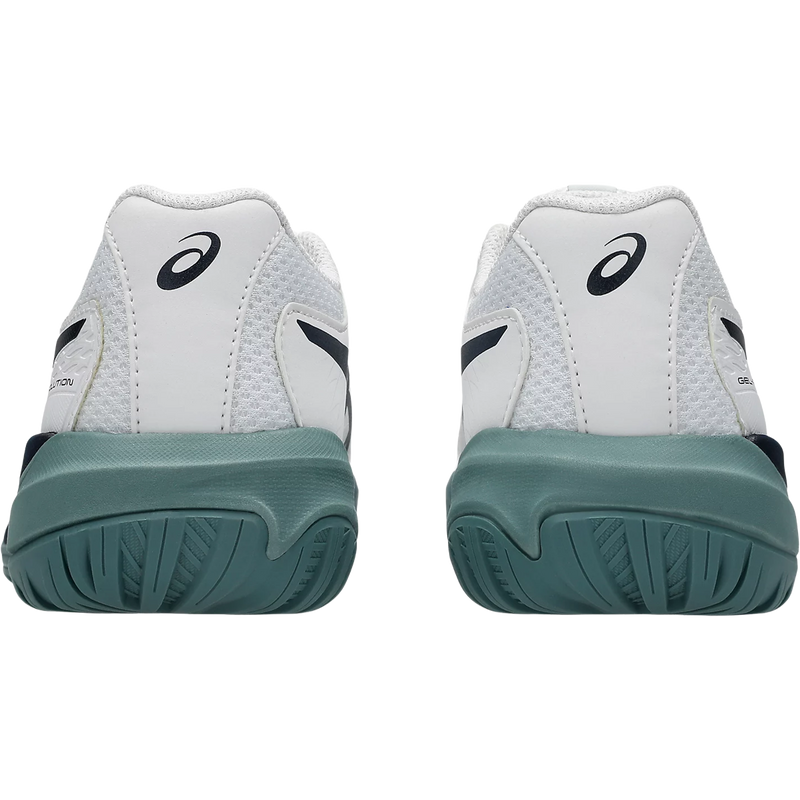 Youth GEL-RESOLUTION X GS, Asics Youth GEL-RESOLUTION X GS in White Midnight back view with heel detail