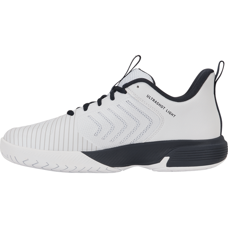 Youth Ultrashot Light, K-Swiss Men's Ultrashot Light in 148-White/Carbon/Baltic inside profile of right shoe