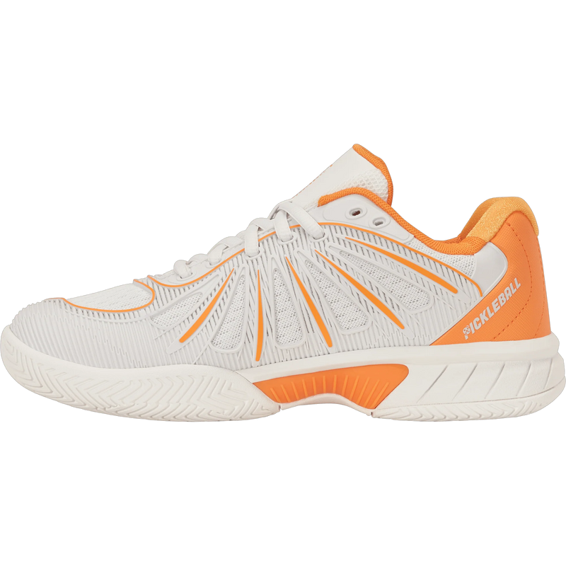 Women's Express Light Pickleball 2, K-Swiss Women's Express Light Pickleball 2 in 127-Blanc De Blanc/Blazing Orange inside profile of right shoe
