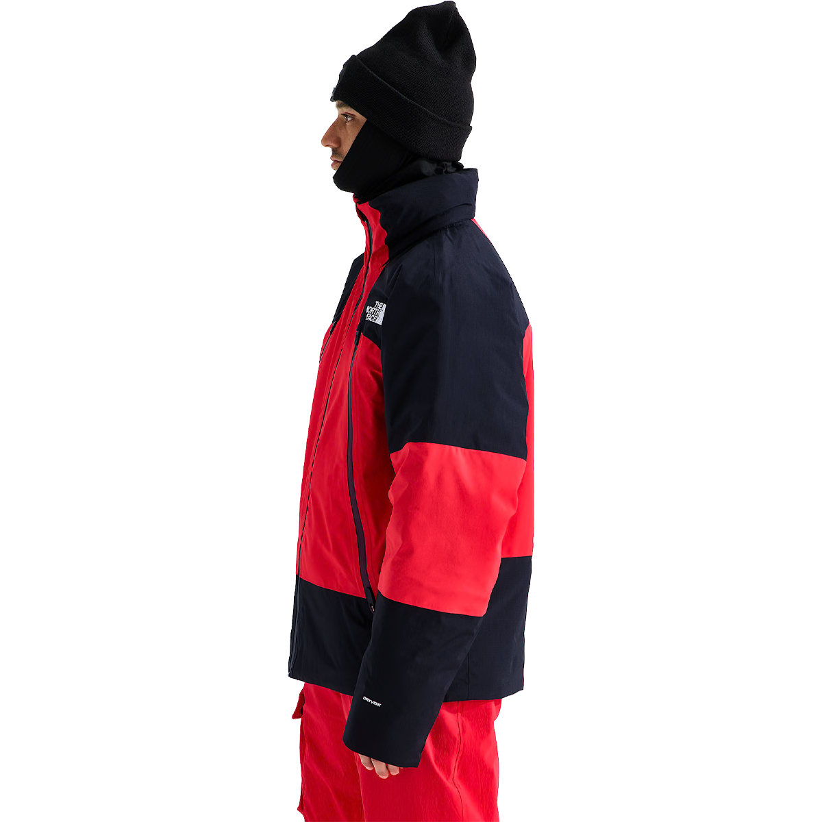 The North Face Men's Snowsquall Jacket in Elevation Red TNF Black side view on model