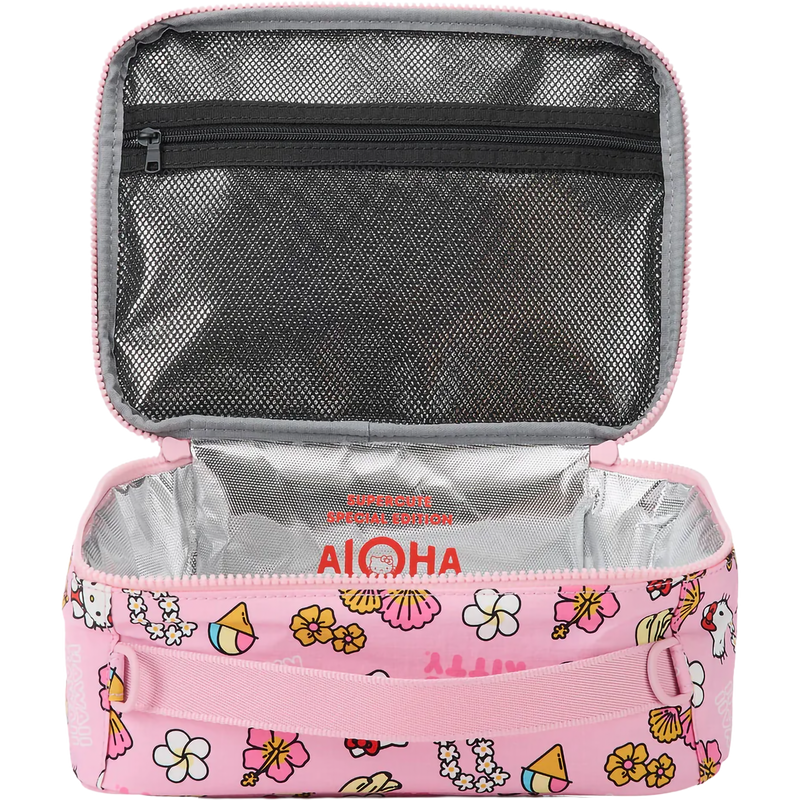 Hawaii Kawaii Icons Lunch Box, ALOHA Collection Hawaii Kawaii Icons Lunch Box in Black/Pink lid open