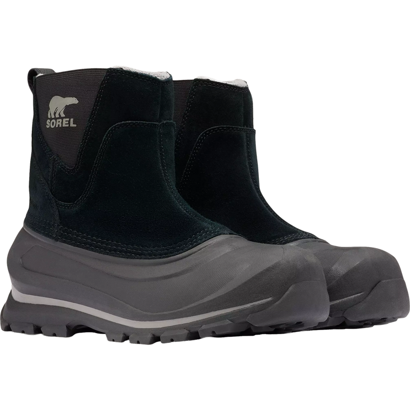 Sorel Buxton Pull On Boot in Black Quarry lateral view side by side
