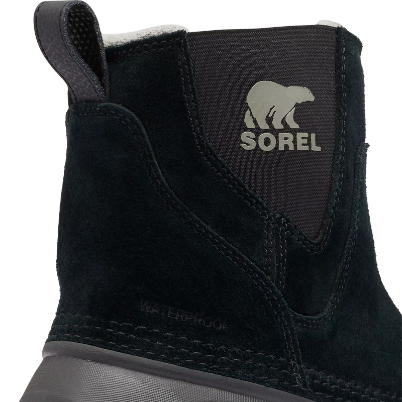 Sorel Buxton Pull On Boot in Black Quarry logo detail