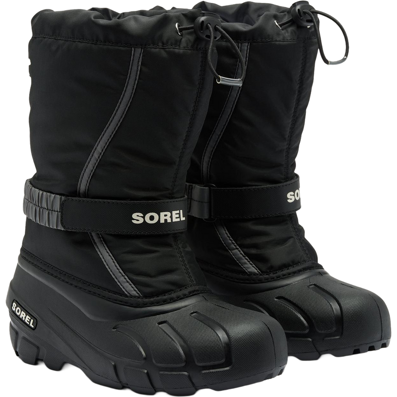 Sorel Little Kids Flurry in Black Sea Salt side by side angled