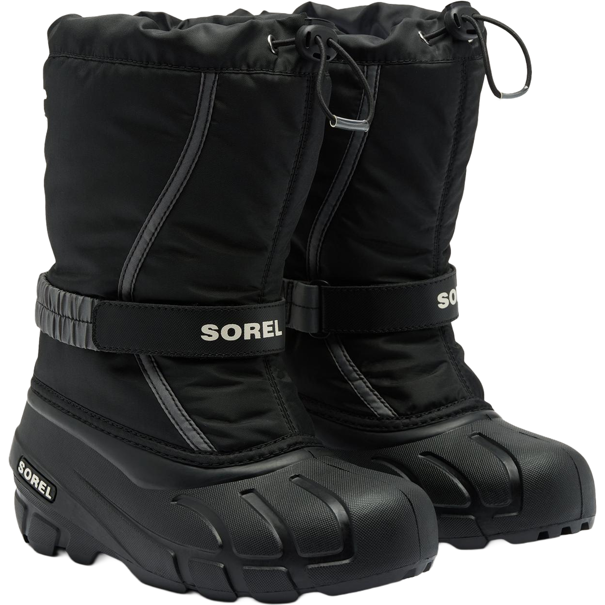 Sorel Little Kids Flurry in Black Sea Salt side by side angled