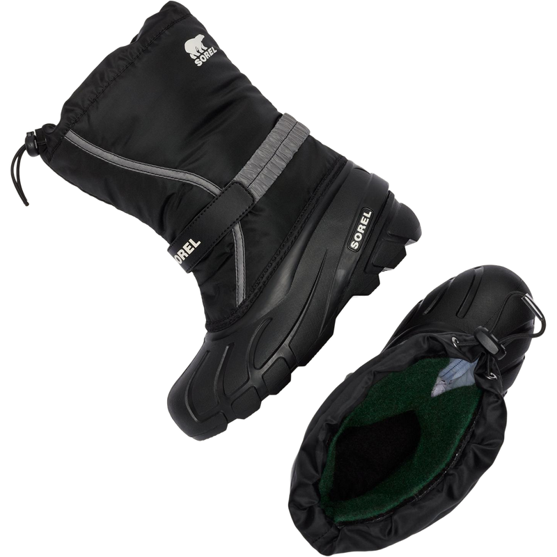 Sorel Little Kids Flurry in Black Sea Salt lateral and inside liner detail