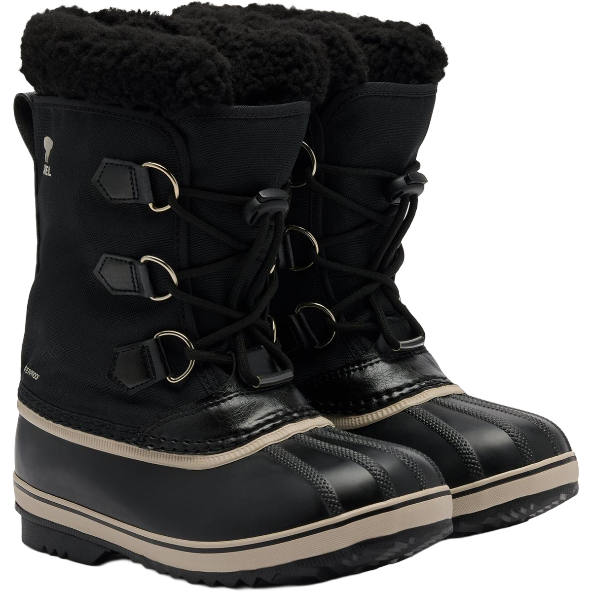 Sorel Big Kids Yoot Pac Nylon in Black Black side by side