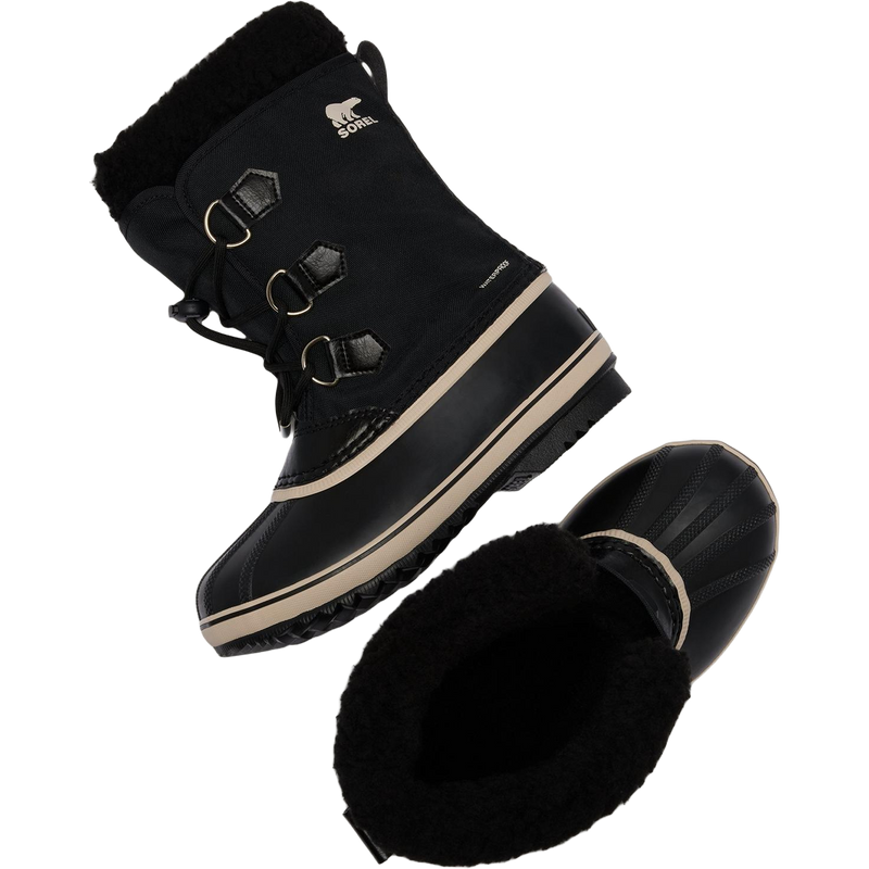 Sorel Big Kids Yoot Pac Nylon in Black Black top view with  lining detail
