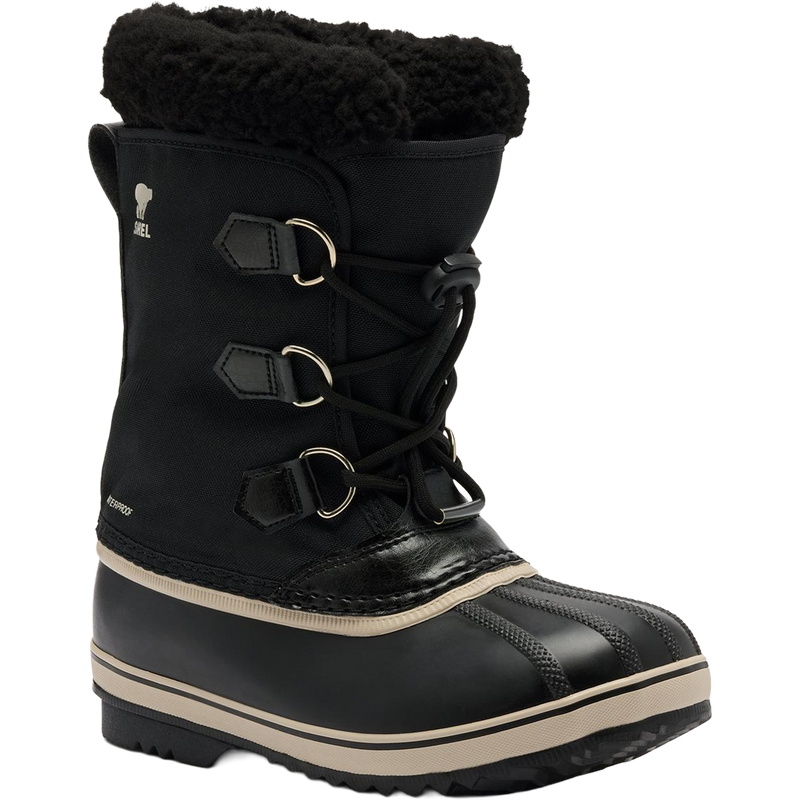Sorel Big Kids Yoot Pac Nylon in Black Black angled 
