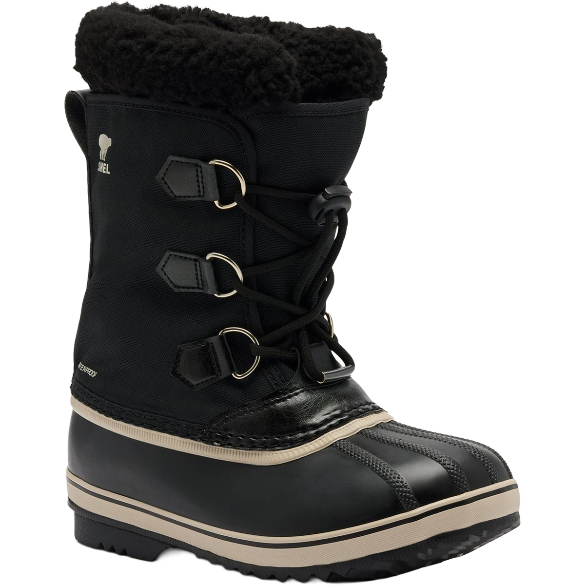 Sorel Big Kids Yoot Pac Nylon in Black Black angled 