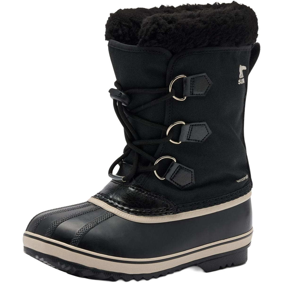 Sorel Big Kids Yoot Pac Nylon in Black Black left facing angled