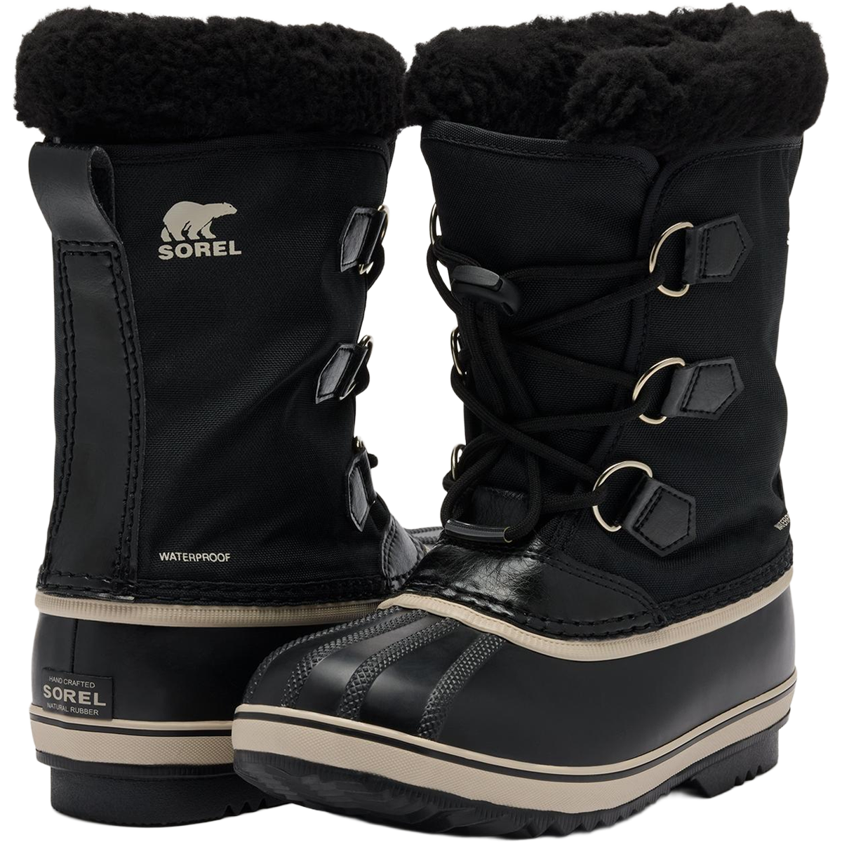 Sorel Big Kids Yoot Pac Nylon in Black Black front and back detail