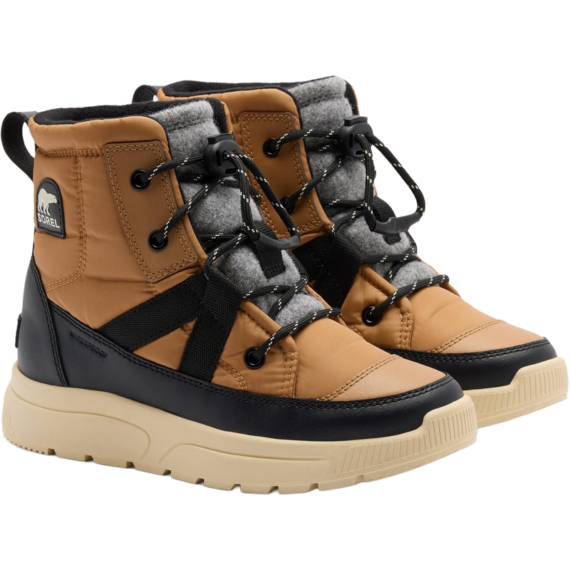 Sorel Big Kids Whitney III Mid Winter Boot in Tawny Buff Bleached Ceramic side by side 