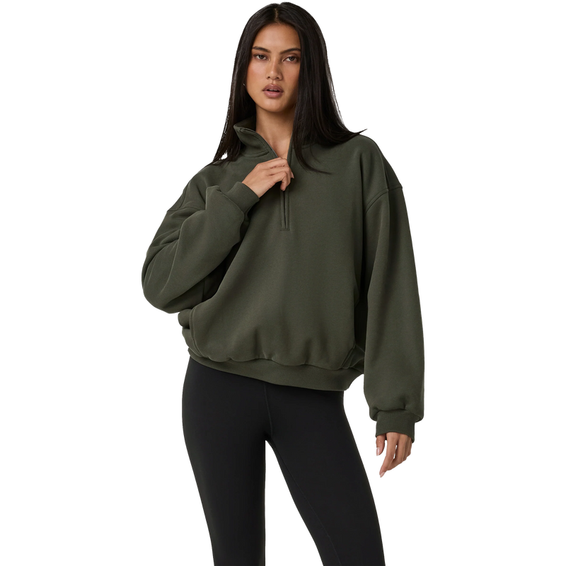 Vuori Women's Restore Oversized Half Zip in Army