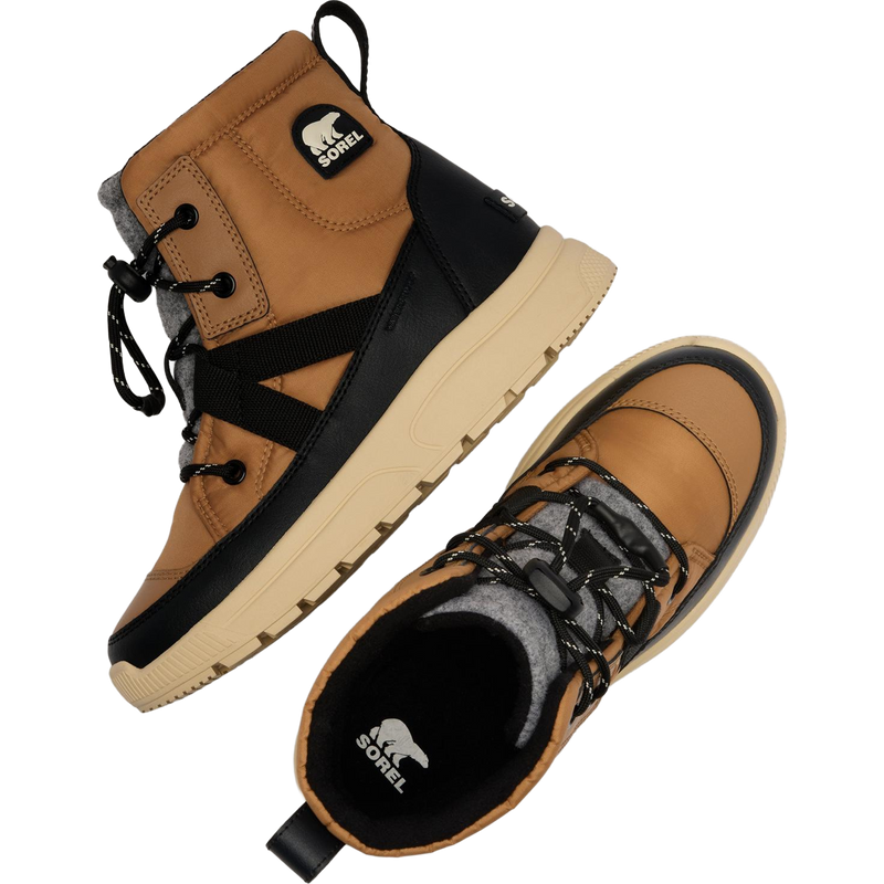 Sorel Little Kids Whitney III Mid Waterproof in Tawny Buff Bleached Ceramic top and side view