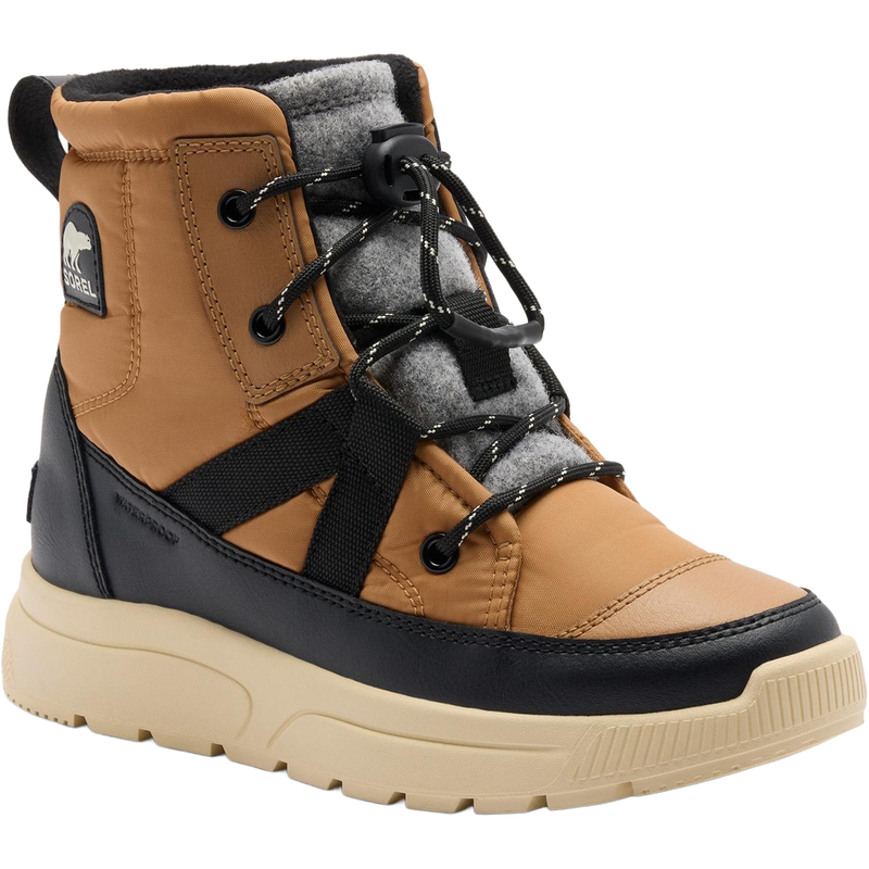 Sorel Little Kids Whitney III Mid Waterproof in Tawny Buff Bleached Ceramic angled 