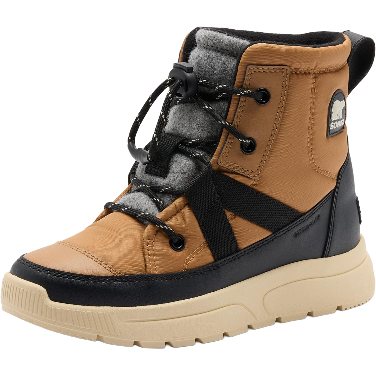 Sorel Little Kids Whitney III Mid Waterproof in Tawny Buff Bleached Ceramic left facing angled