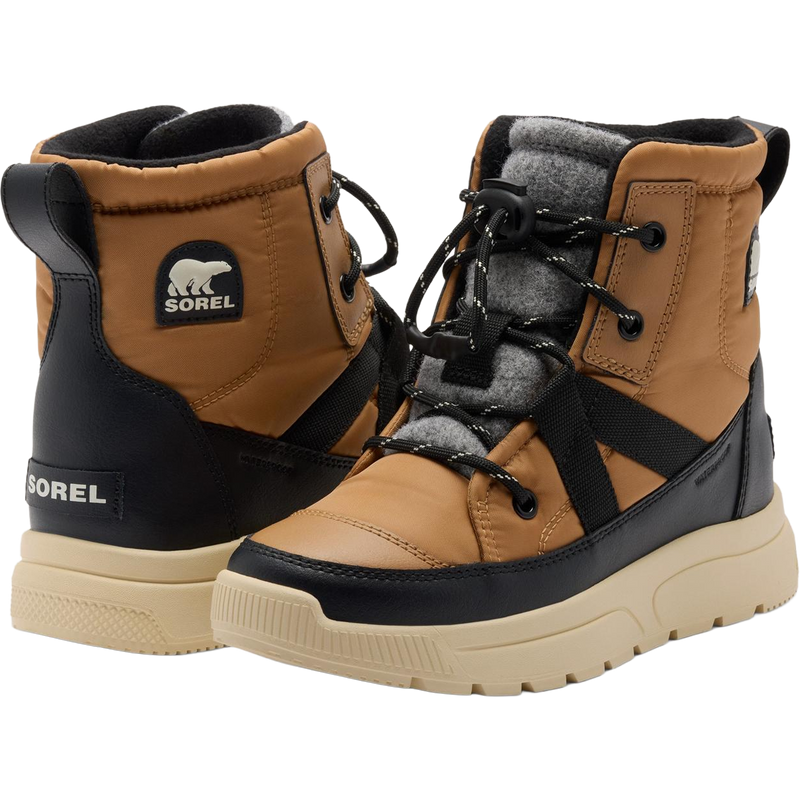 Sorel Little Kids Whitney III Mid Waterproof in Tawny Buff Bleached Ceramic front and back view