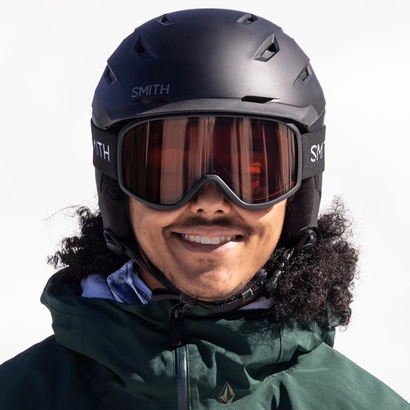 Reason OTG Replacement Lens, Smith Sport Optics Reason OTG Goggle with helmet on rider