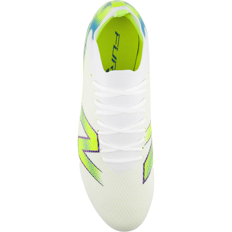 Furon Team V9 FG Wide, New Balance Furon Team V9 FG Wide in White Alkaline Green top view
