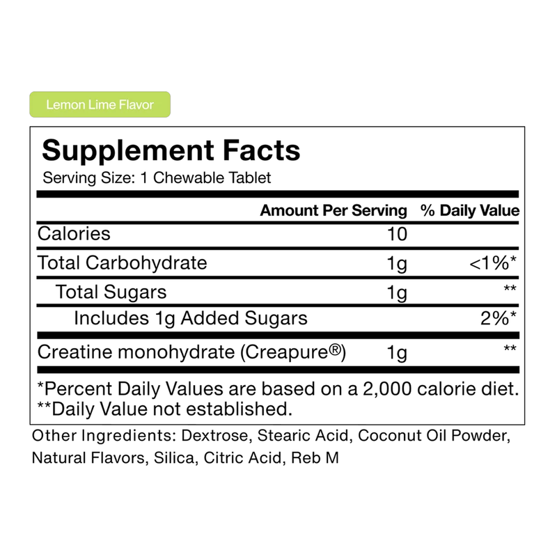 Creatine Chews (150 Count), Momentous Creatine Chews Nutrition Information Lemon Lime Flavor