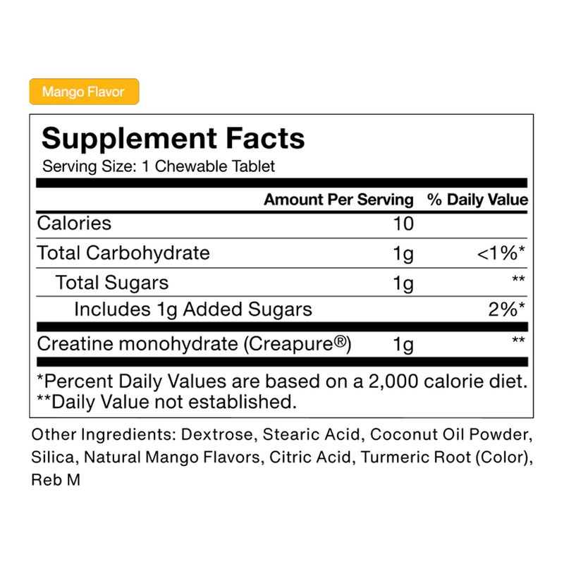 Creatine Chews (150 Count), Momentous Creatine Chews Nutrition Information Mango Flavor