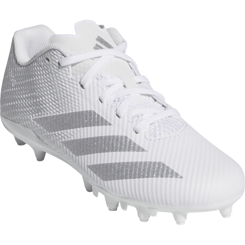 Youth Adizero Electric.2 II Football Cleats, Adidas Youth Adizero Electric.2 II Football Cleats in Cloud White/Silver Metallic/Cloud White front right