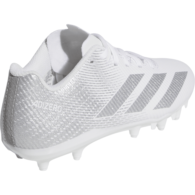 Youth Adizero Electric.2 II Football Cleats, Adidas Youth Adizero Electric.2 II Football Cleats in Cloud White/Silver Metallic/Cloud White rear inside of left shoe
