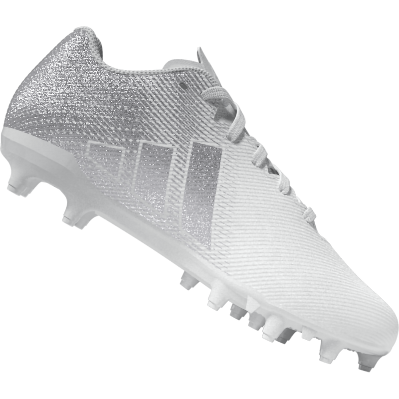 Youth Adizero Electric.2 II Football Cleats, Adidas Youth Adizero Electric.2 II Football Cleats in Cloud White/Silver Metallic/Cloud White inside profile of left shoe