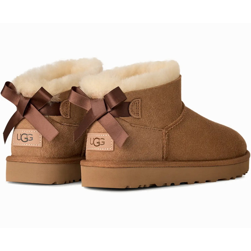 Women's Ultra Mini Bailey Bow II, UGG Women's Ultra Mini Bailey Bow II in CHE-Chestnut pair rear