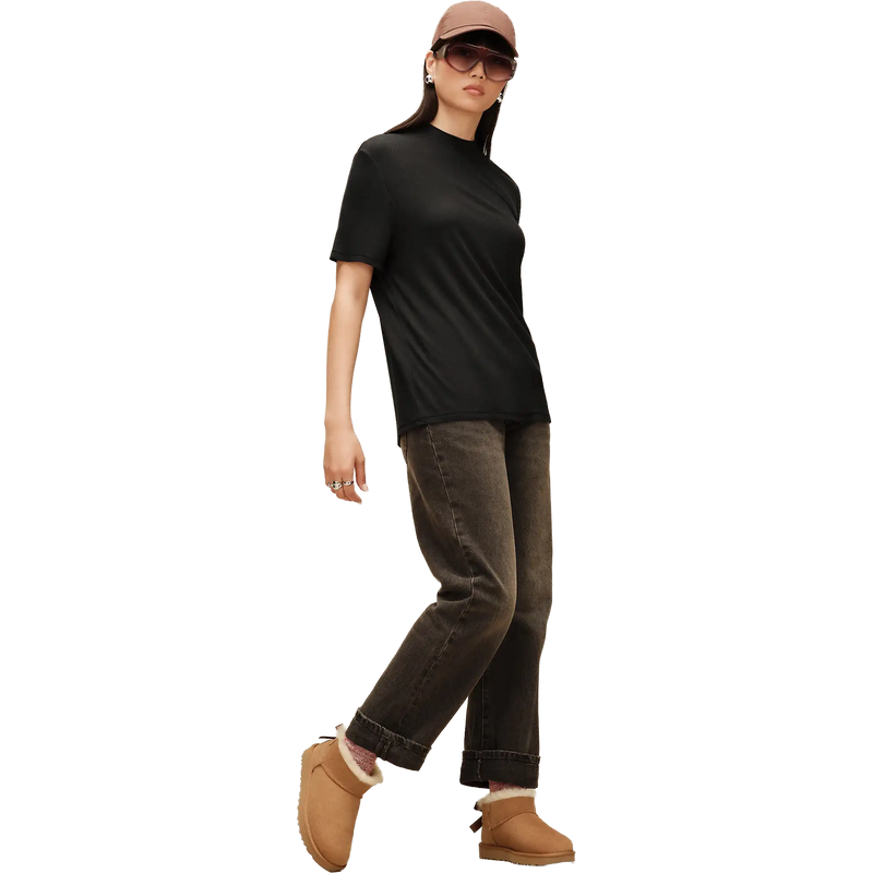 Women's Ultra Mini Bailey Bow II, UGG Women's Ultra Mini Bailey Bow II in CHE-Chestnut on model