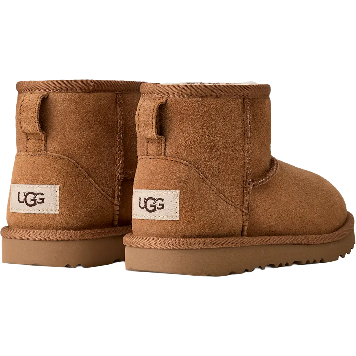 UGG Youth Classic Mini II in Chestnut back view with logo detail