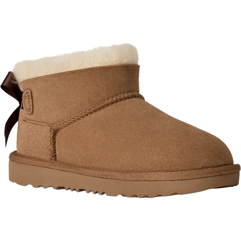 UGG Youth Ultra Mini Bailey Bow II in Chestnut angled 