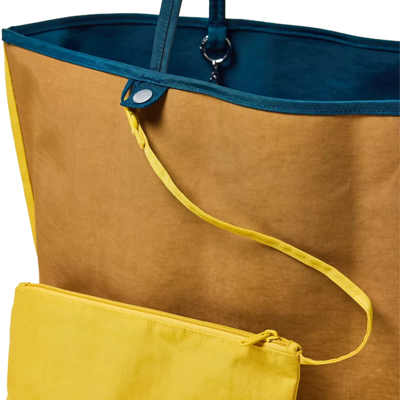 Large Nylon Reversible Tote, Baggu Large Nylon Reversible Tote in Deep Sea Mix reversed with pouch and hook details