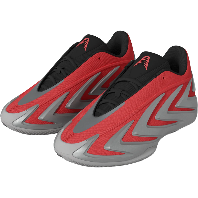 Adidas Anthony Edwards 3 in Lucid Red Silver and metallic side by side