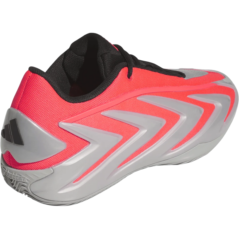 Adidas Anthony Edwards 3 in Lucid Red Silver and metallic angled view