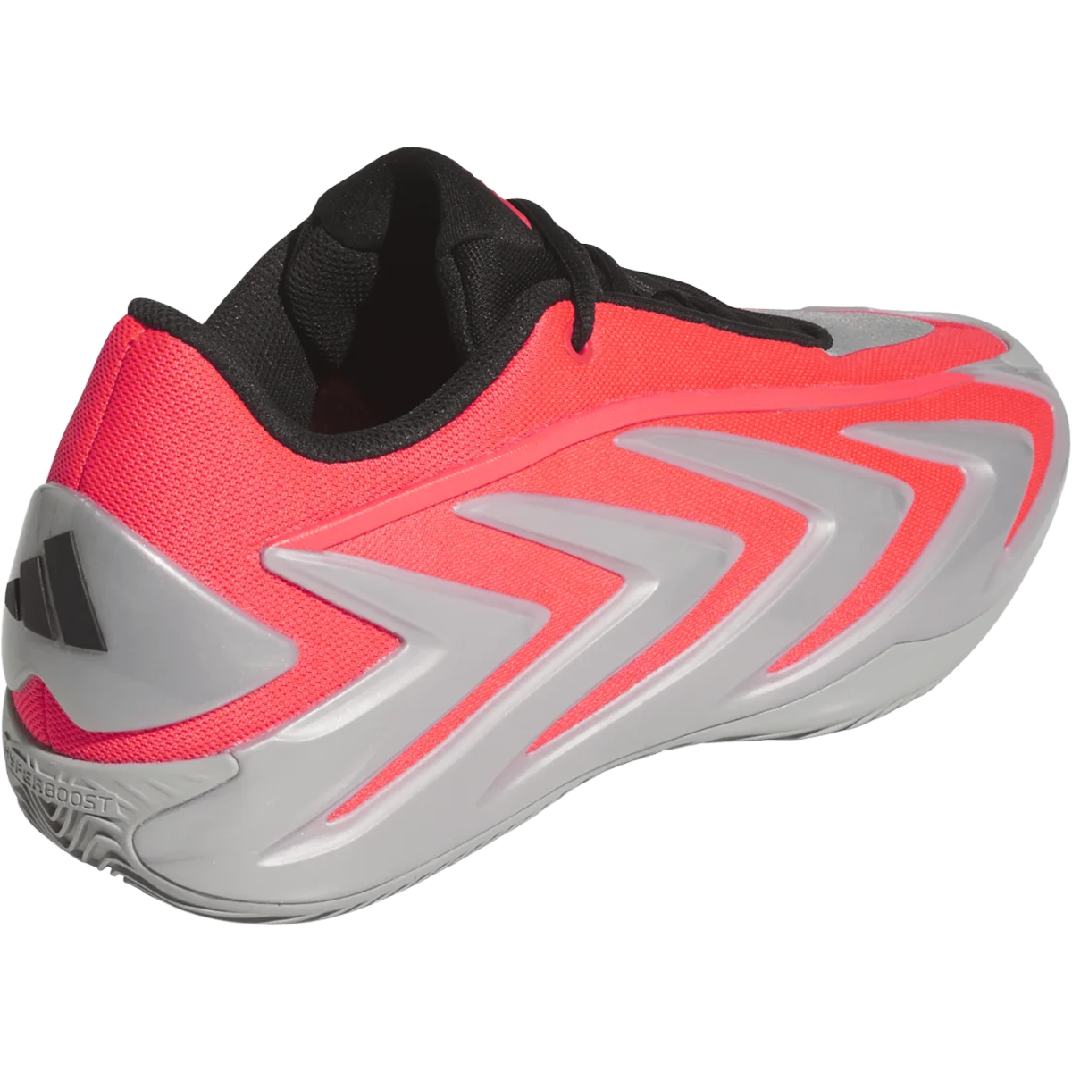 Adidas Anthony Edwards 3 in Lucid Red Silver and metallic angled view