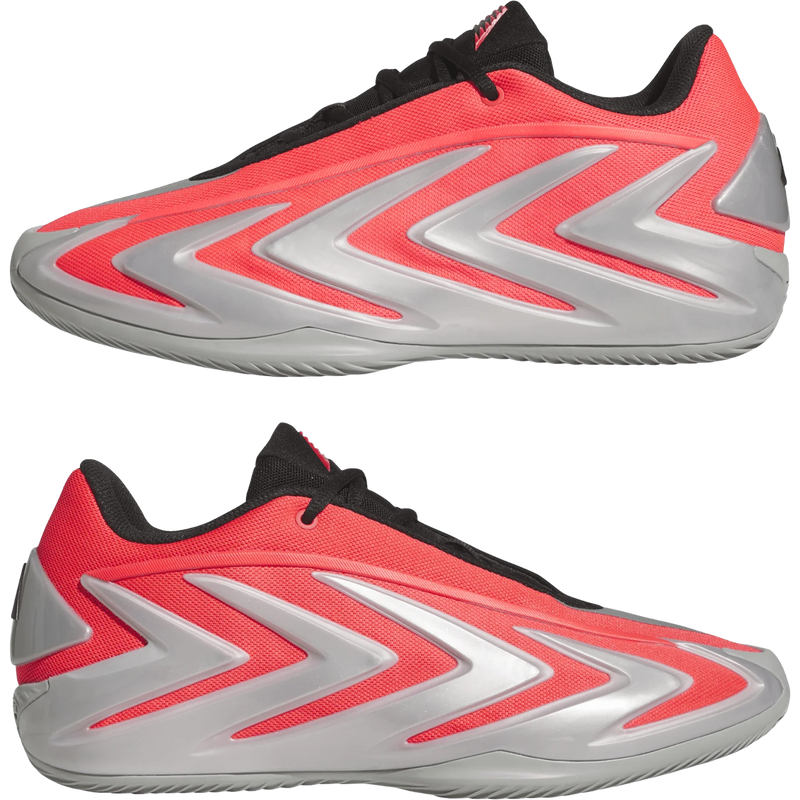 Adidas Anthony Edwards 3 in Lucid Red Silver and metallic lateral views