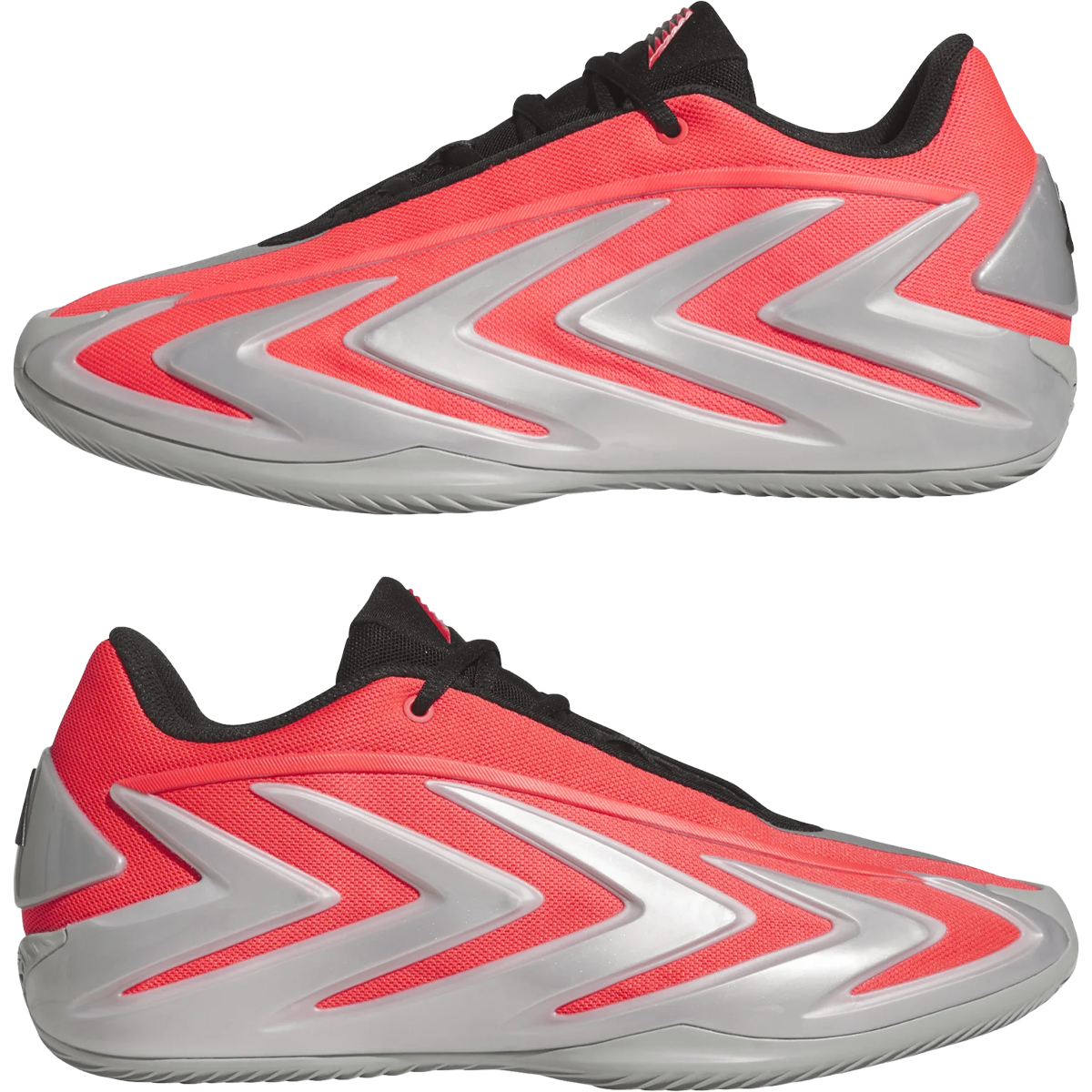 Adidas Anthony Edwards 3 in Lucid Red Silver and metallic lateral views