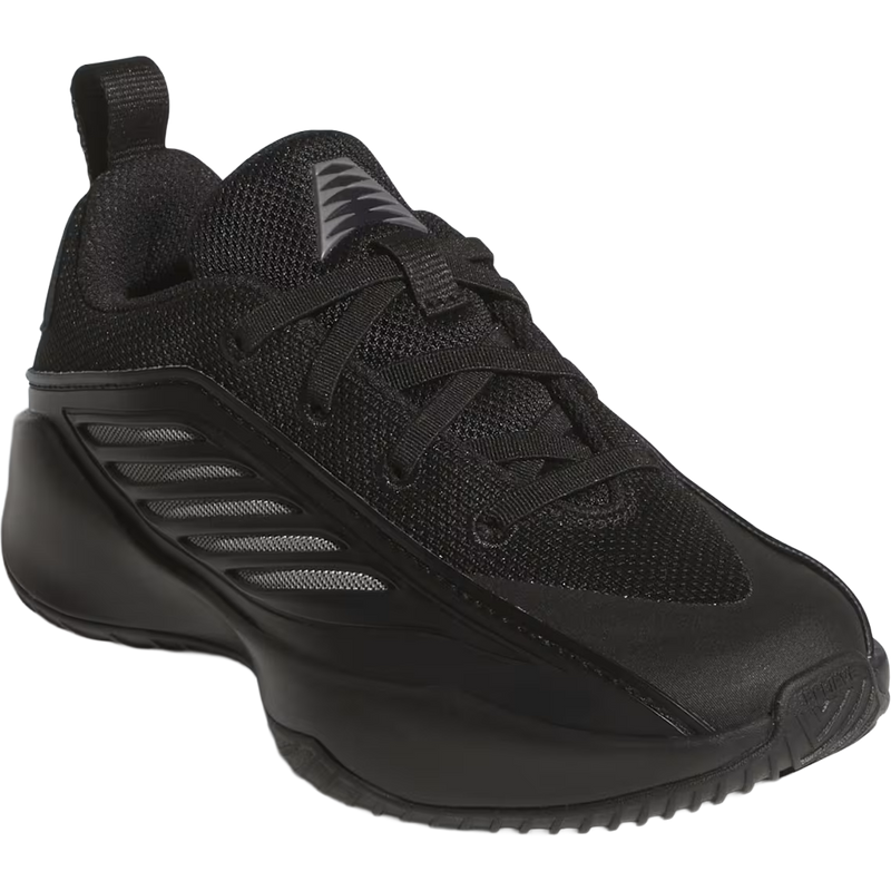 Youth Anthony Edwards Believe That 1 'OG TWolves' Preschool, Adidas Youth Anthony Edwards Believe That 1 'OG TWolves' PS in Core Black Iron Metallic angled lateral with toe detail