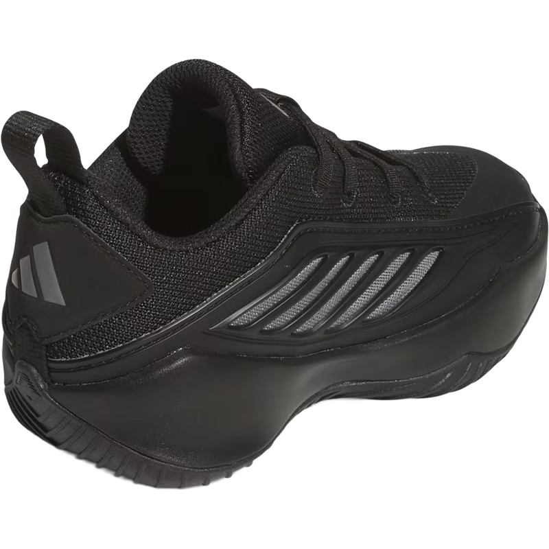 Youth Anthony Edwards Believe That 1 'OG TWolves' Preschool, Adidas Youth Anthony Edwards Believe That 1 'OG TWolves' PS in Core Black Iron Metallic angled right facing with heel detail