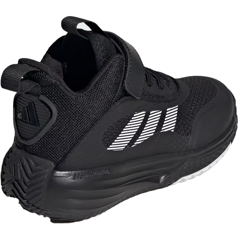 Youth Own The Game 3.0 Preschool, Adidas Youth Own The Game 3.0 Preschool in Core Black Cloud White angled view with heel detail