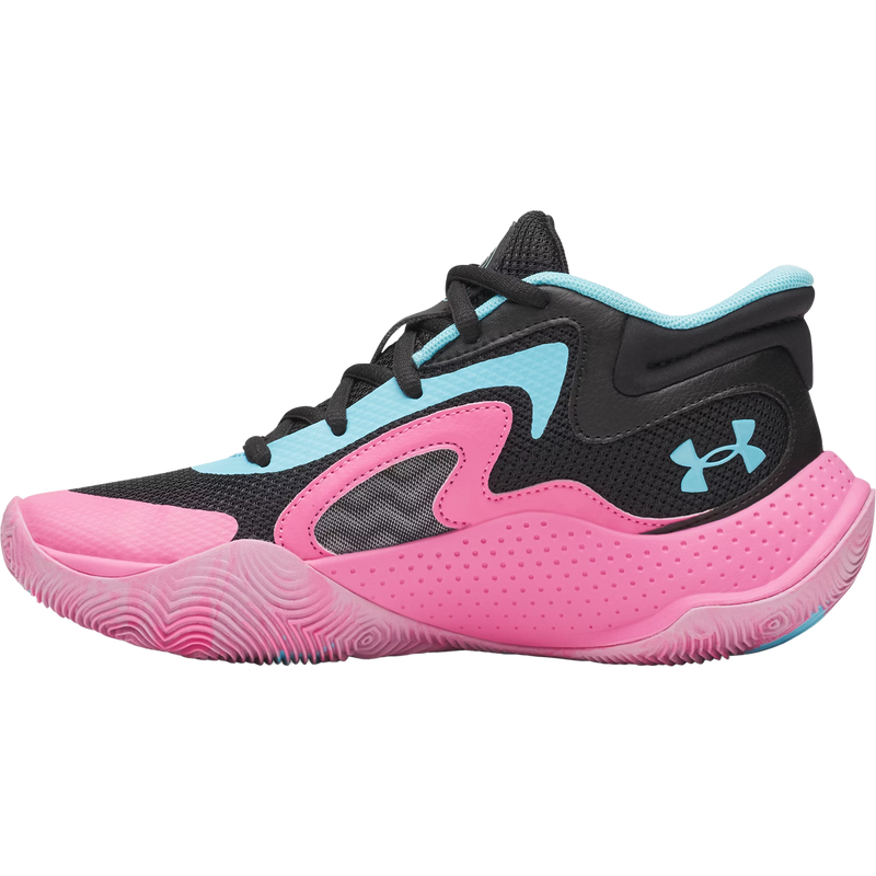 Youth Jet 25 GS, Under Armour Youth Jet 25 GS in Black Pink Frenzy Fresco Blue left facing