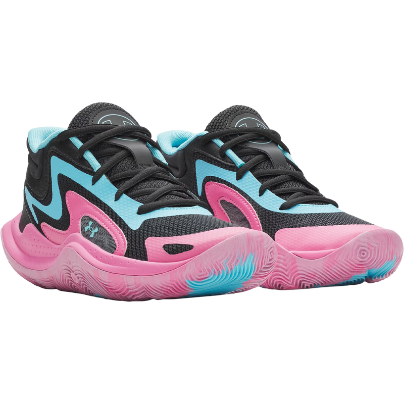 Youth Jet 25 GS, Under Armour Youth Jet 25 GS in Black Pink Frenzy Fresco Blue side by side angled